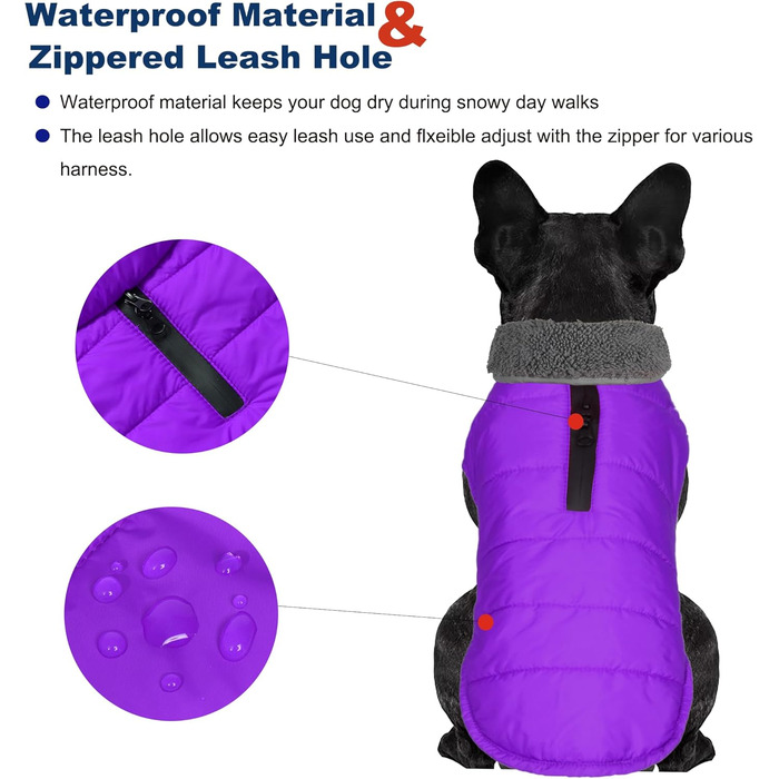 Водонепроникний собачий плащ, святкова куртка для собак на холодну погоду, вітронепроникний зручний жилет для малих, середніх та великих собак, для цуценят та дорослих (фіолетовий, XS) XS (обхват грудей: 22-32 см)