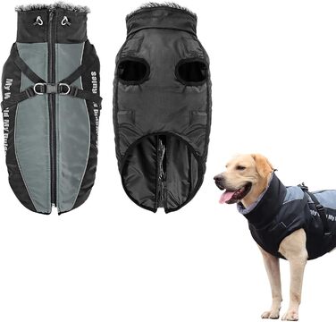 Зимова куртка для собак з шлейкою, водонепроникна, чорна (4XL)