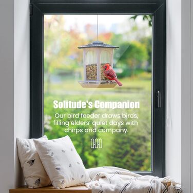 Підвісна годівниця для птахів Solar-Vogelfutterstation, для зовні, для кардиналів та диких птахів, унікальний подарунок для спостереження за птахами, білий, велика упаковка