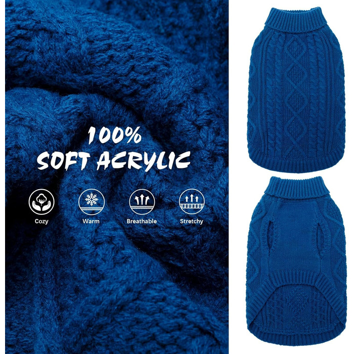 Теплий в'язаний пуловер Bingpet для собак великих, середніх та маленьких порід, зимовий одяг для собак та котів, теплий светр з косими смужками, синій, великий розмір