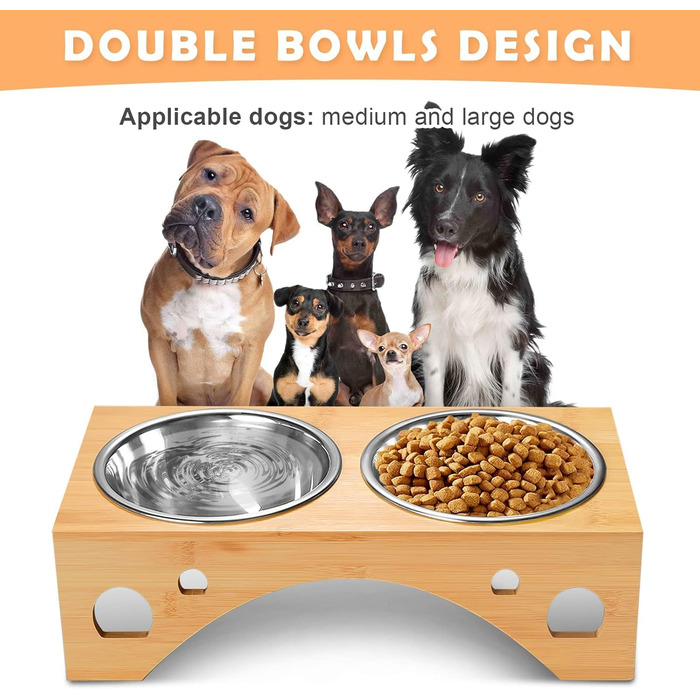 Набір мисок для собак FoiiLiio з нержавіючої сталі (2 шт., 1100 мл), підставка з бамбука, годівниця для собак