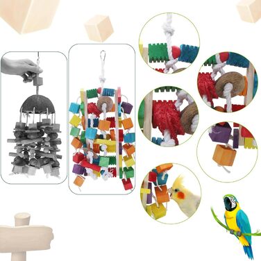 Іграшка для папуги MQUPIN: дерев'яні блоки для жування, 56 см, для Африканського сірого папуги, M-11 inches