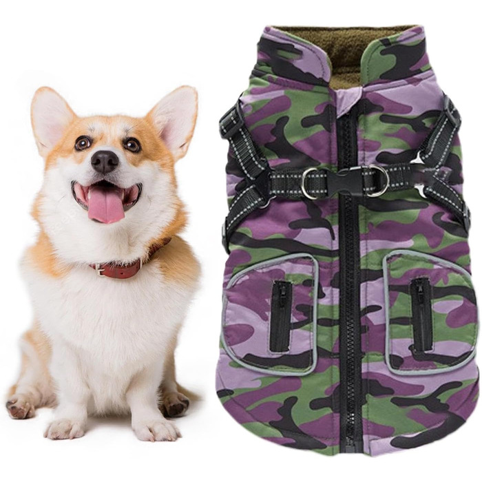 Зимовий теплий куртка для собак, світловідбиваючий, для цуценят та собак середніх та великих порід (фіолетовий, L)