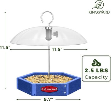 Годівниця для птахів Kingsyard підвісна для диких птахів, велика станція з регульованим дахом від дощу, металева платформа, перероблений пластик, садовий декор (Синій)