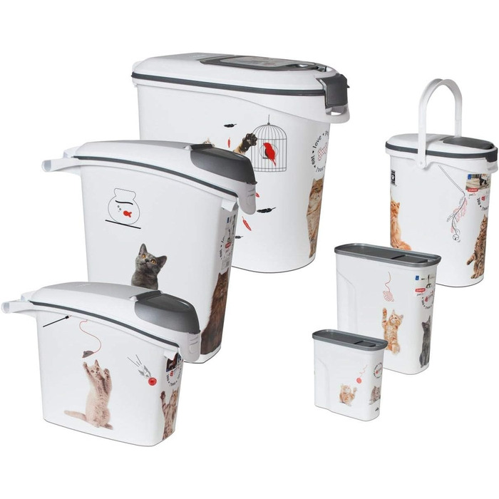 Контейнер для корму Curver 12 кг / 35 л, білий/сірий, для котів, Love Pets, пластиковий, 49,3 x 27,8 x 42,5 см