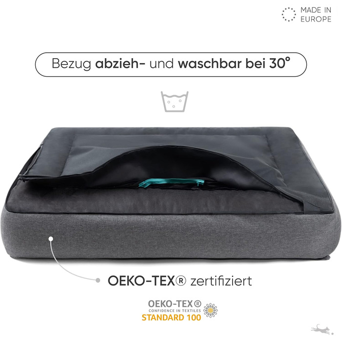 FREUDENTIER® Ортопедичне ліжко для собак | M-XXL | Прачне та легке у догляді | Преміум якість, Made in Europe | Для великих, середніх та маленьких собак (L 100x70cm)