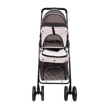 Двоповерховий візок для собак, складаний візок для котів з ременями безпеки, гальмами, вантажопідйомність до 15 кг на кожному поверсі, для собак та котів середніх та малих порід, сірий