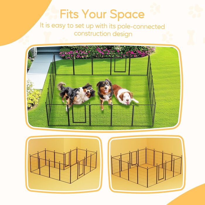 Металевий вольєр для собак, 61 см, 8 панелей, чорний. Ідеально для дому, вулиці, кемпінгу, саду, тераси.