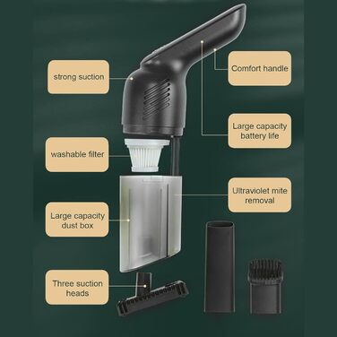 Бездротовий пилосос для шерсті тварин (котів та собак), знімач шерсті, багатофункціональний інструмент для прибирання, зелений (чорний)