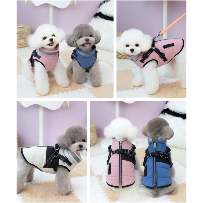 Тепла зимова куртка для собак маленьких порід (Yorkie, Chihuahua) з інтегрованим повідком, без рукавів, L кремового кольору