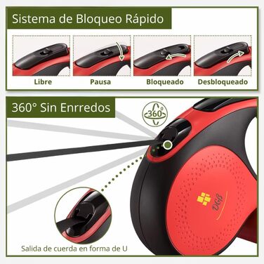 Висувна поводок для собак, 3 м, для малих, середніх та великих собак, ергономічна ручка, до 15 кг, розмір S, червоний