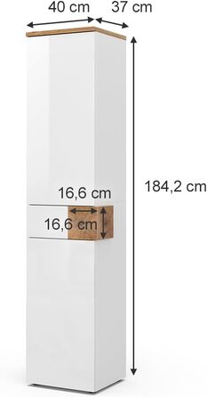 Шафа для ванної Vicco Eden, 40x84 см, білий/дуб артізан, високий пенал, меблі для ванної кімнати
