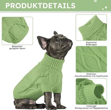 Теплий в'язаний пуловер для собак - тепла сорочка для джек-рассел, французький бульдог, чихуахуа, коргі, зелений, розмір S