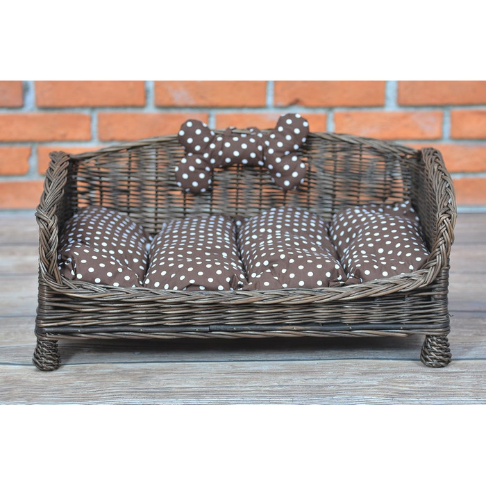 Корзина для собак та котів з плетіння лози з м'яким лежаком, коричнева (74x52x39 см)