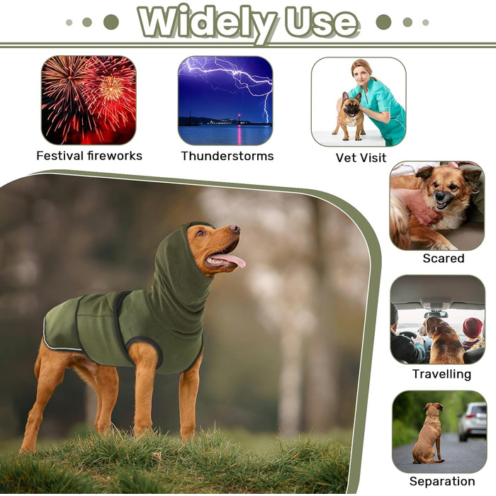 Світшот для собак IDOMIK з капюшоном, дихаючий, для грози, феєрверків, візитів до ветеринара, розлуки, регульований, звукоізоляційний, захист від шуму, розмір M (Обхват грудей: 45-54 см)