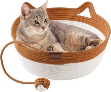 Ручне ткане ліжко для котів Maisly з бавовняного шнура, дихаюче та стійке до подряпин, складане гніздо для котів, універсальний кошик для домашніх тварин з іграшкою для котів та маленьких собак до 10 кг