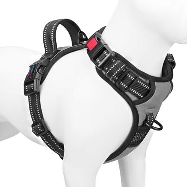 PHOEPET регульована антиковзна шлея для собак XL, сіра, з ручкою, відбивачем та 2 металевими кільцями