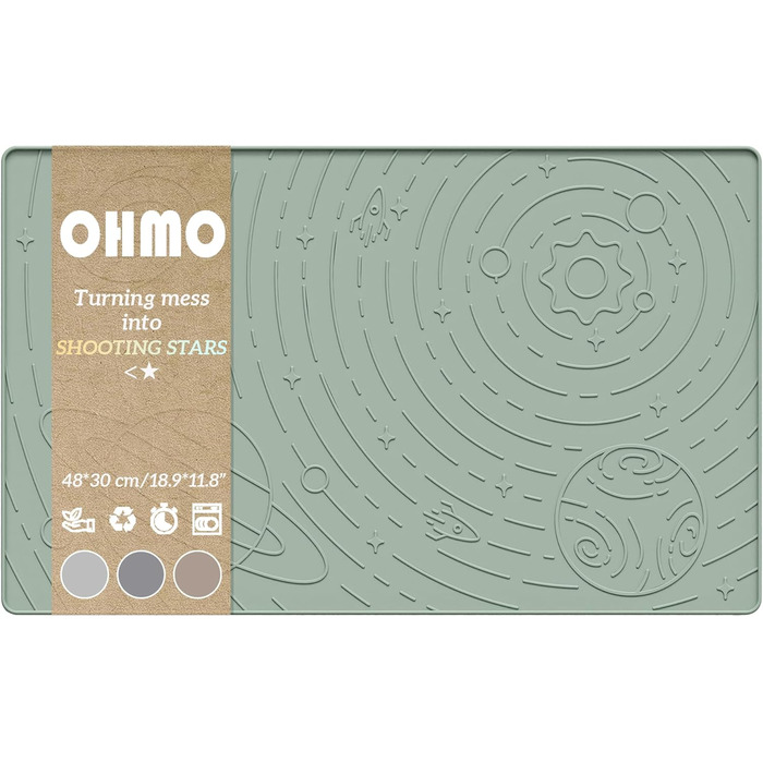 Підкладка під миску для собак та котів OHMO, 60x40 см, силіконова, нековзна, вологостійка (48x30 см, світло-зелена)