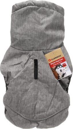 Шлейка для собак Flamingo Hundemante Winter – Igu, 50 см, тепла та модна, поліестер, водовідштовхувальна, ізотермічна, з відбиваючими елементами, захист грудей та живота, отвір для повідка (Сірий, XXS)