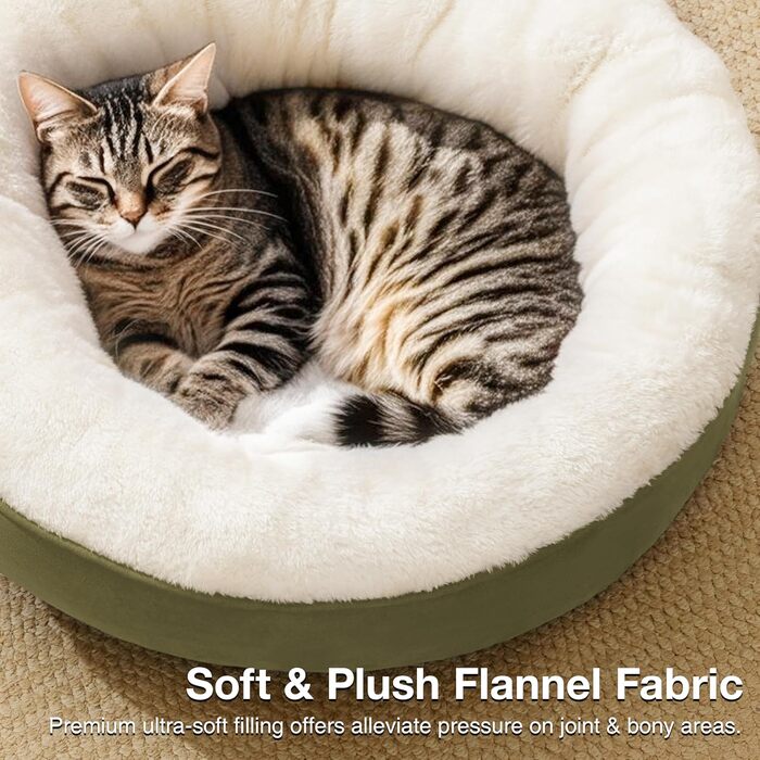 Кругле ліжко для котів та маленьких собак Love's Cabin, 50.8 см, оливковий колір, водонепроникне, миється