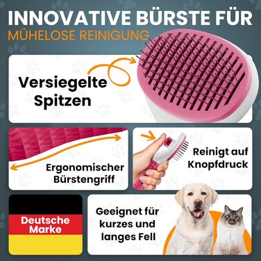 Набір щіток для котів та собак: для короткої та довгої шерсті. Включає ножиці для кігтів, зменшує випадіння шерсті, забезпечує блискуче хутро, легко чиститься натисканням кнопки. (Рожевий)