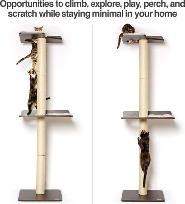 PetFusion Ultimate Котячий дерев'яний комплекс для лазіння та активності, 195 см, з високими сизалевими стовпами, настінний монтаж, сучасний дизайн, колір еспресо, гарантія 1 рік