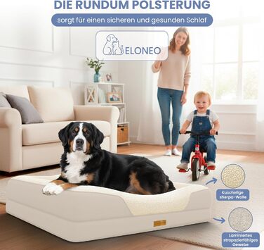 Ортопедичне ліжко для собак ELONEO, великі породи - 122x89x20 см, кошик для собак з Memory Foam, вологостійкий та пральний килимок для собак, подушка для собак, матрац для собак з м'якою оббивкою, Кремовий L 122 x 89 x 20 см Кремовий
