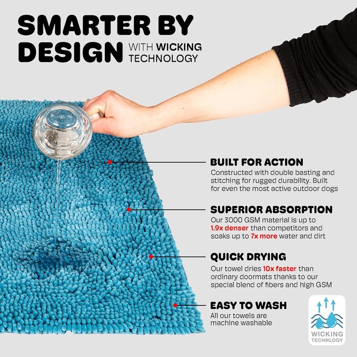 Килимок для собак Dog Gone Smart Dirty Dog – швидковисихаючий, з антиковзким покриттям, для чистого підлого, супер поглинаючий, придатний для прання, 41 x 58 см, колір аква
