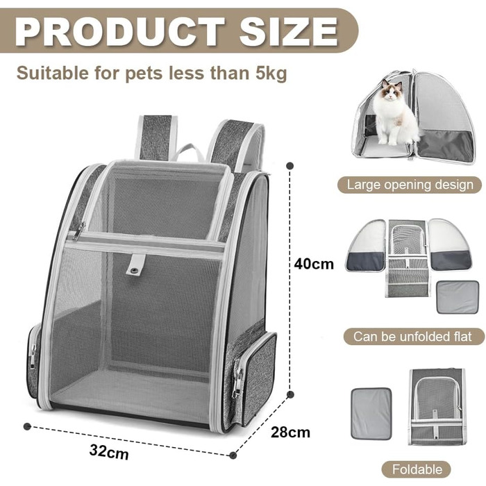 Рюкзак для транспортування домашніх тварин: переноска для кота/собаки 40x32x28 см. Підходить для котів та собак середніх та малих порід (до 5 кг).