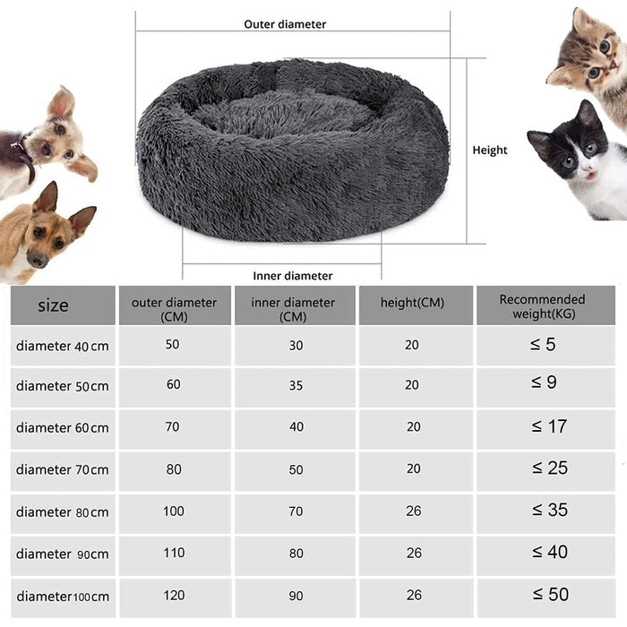 М'яке ліжко для собак Haoye, кругла подушка для домашніх тварин, ліжко для котів та собак Donut, миється, зручне ліжко для котів та собак (діаметр 50-120 см / 7 розмірів), діаметр 70 см (колір коричневий, діаметр 120 см)