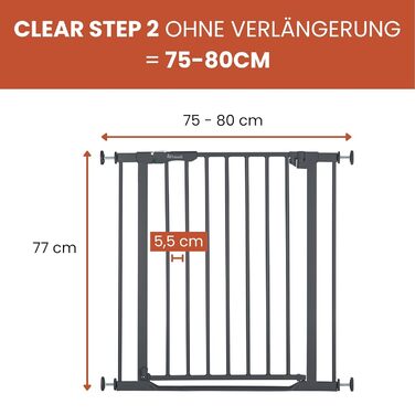 Захист для воріт Hauck Clear Step Autoclose 2, Темно-сірий - для дітей, регульована ширина 75-80 см, висота 77 см, самозакривання, низький поріг, двостороннє відкривання однією рукою, без свердління