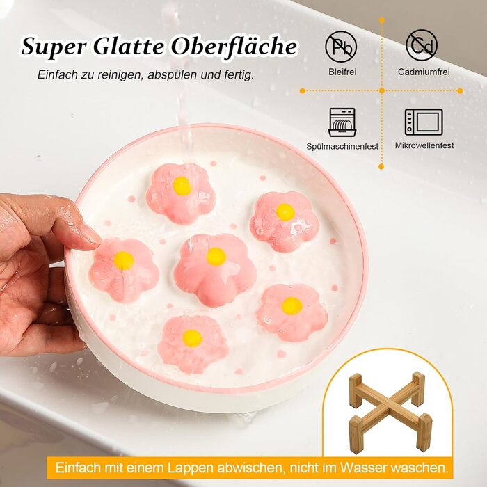 Підвищена годівниця для котів Anti Schling Napf - керамічна годівниця з антиковзним основанням, інтерактивна, для повільного годування, рожеві квіти