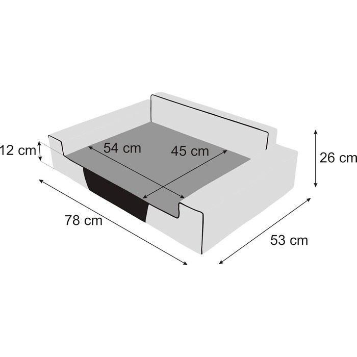Ліжко для собак, корзина для котів, XXL (116x78 см), чорний та сірий, знімний чохол, миється