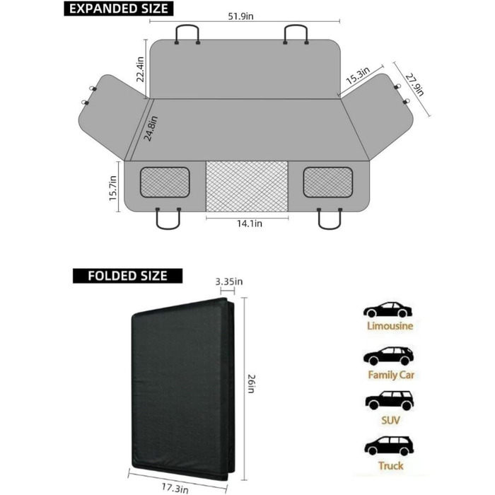 Подовжувач сидіння заднього ряду, чохол для автосидіння для собак, надувний матрац для кемпінгу, гамак, туристичне ліжко, не надувний матрац для авто, SUV, вантажівка, чорний