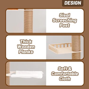 Котячий комплекс Роміромі з 7 ярусами, 250-260 см, регульована висота, котячий будиночок, гамак, 6 платформ, прозора капсула