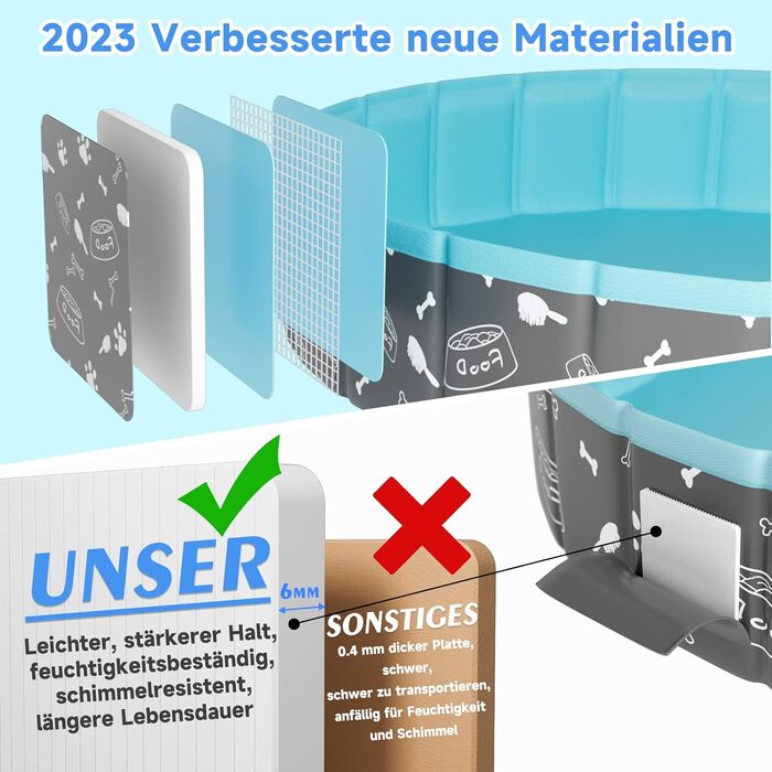 Надувний басейн для собак великих та маленьких порід, 80/120/160 см, складаний, портативний, екологічний PVC, форма кістки, розмір 160x30 см