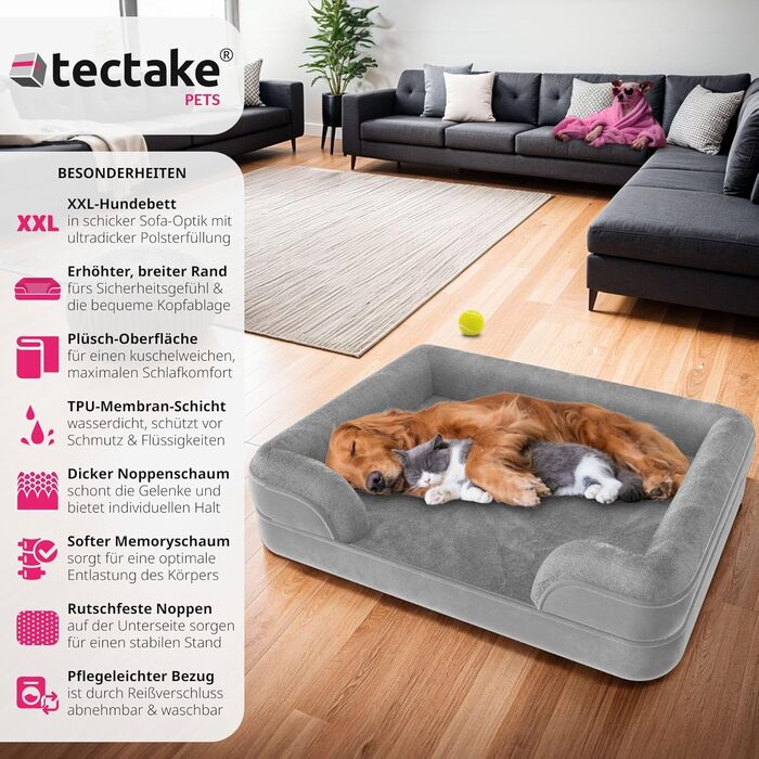 Ортопедичне ліжко для собак tectake® з Memory Foam, велике та середнє, м'яке та миється, 94 x 72 x 18 см