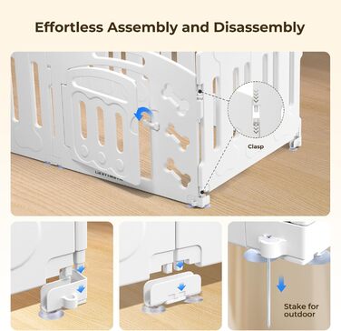 Клітка для собак LUCKY MUFFIN для бігу, 8 панелей, легка, портативна та довговічна, з дверцятами, з неслизького пластику, для внутрішнього та зовнішнього використання, безпечна, легко збирається, для собак малих та середніх порід