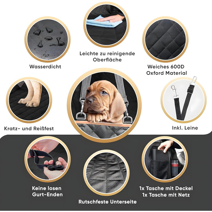 Захист для заднього сидіння автомобіля від собак: водовідштовхувальний, антицарапинний, з боковими захистами та оглядовим вікном