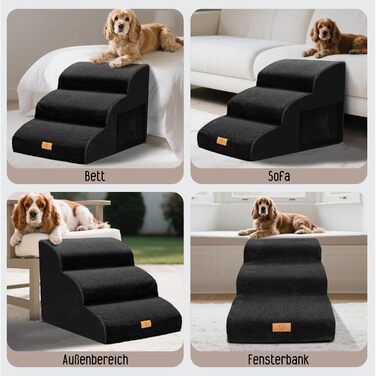 Сходинки для собак, 4 ступені, знімний поручень, неслизьке покриття, для ліжка та дивану, з високощільним губчастим наповнювачем (чорний)