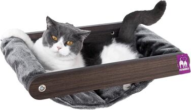 Настінний лежак-гамак для котів Petrebels Lazy 50 см, преміум-якість, чорний та коричневий, дерев'яний, настінне кріплення, кігтеточка, котяче ліжко