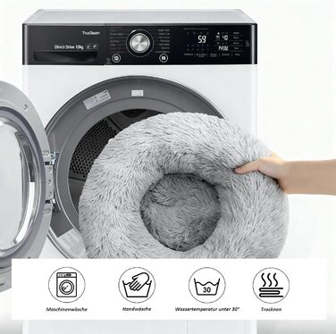 Кругле ліжко для собак та котів Caliyo, середнього розміру, 70 см, сірий колір, м'яке, миється, підходить для сушки