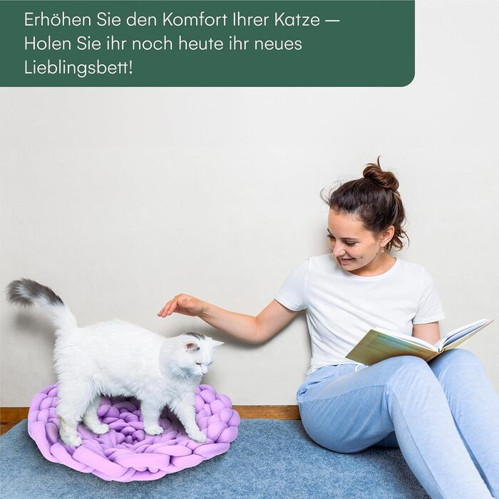 М'яке кругле ліжко для котів Pfotenolymp Pawlympic, вовна, лілове, 40x14x40 см, легке та переносне, стильний дизайн