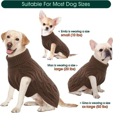 Теплий пуловер для собак Kuoser, пуловер для маленьких, середніх та великих собак, флісовий пуловер для собак, XL (Обхват грудей: 62 см), XS (Обхват грудей: 30 см), Колір: Коричневий