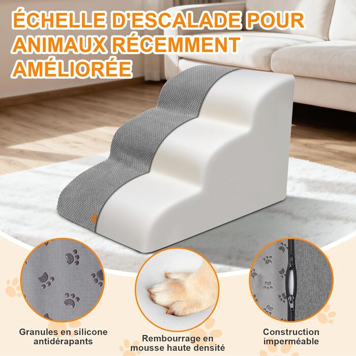 Сходинки для собак Masthome: 3 ступені, 40 см, для маленьких собак та котів, сірі, з губки