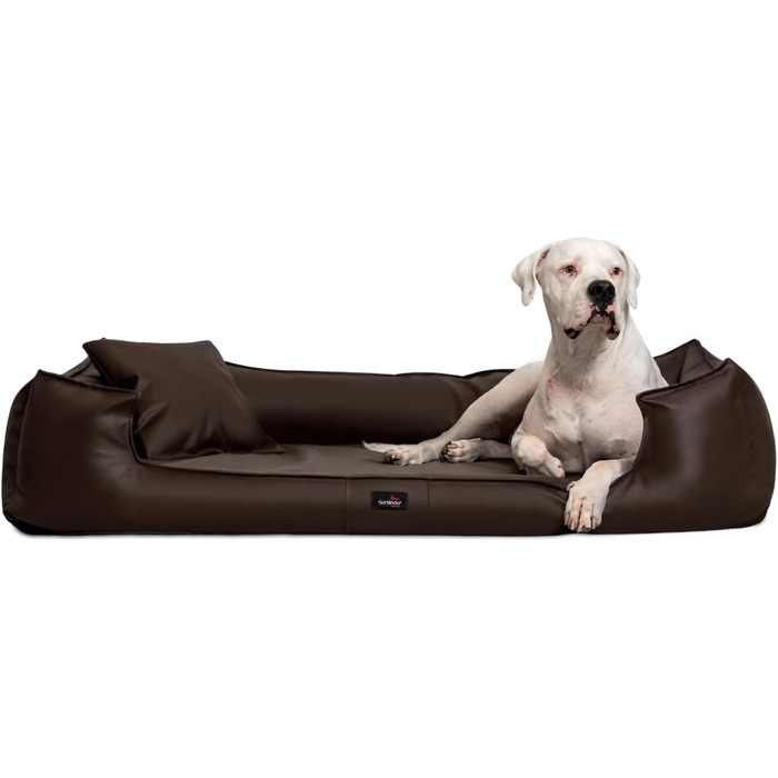 Ортопедичне собаче ліжко Tierlando® Goofy Easy CLEAN з штучної шкіри з захистом для матраца – для середніх та великих собак, 160x110 см, колір: коричневий