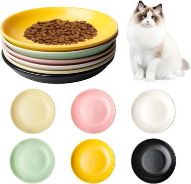 Набір мисок для котів Katzennapf, 6 шт., кераміка, кольорові, для кошенят та котів з короткими лапами, 15x15x3 см, 6 кольорів