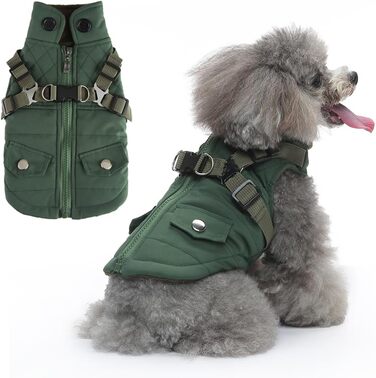 Вітростійка куртка для собак, тепла жилетка для цуценят та собак середніх розмірів, зелена, XL. З D-початком та блискавкою на спині.