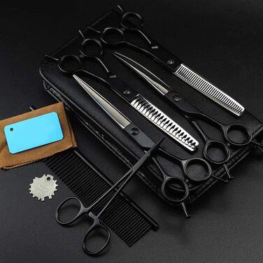 Професійна фризьорська ножиця для тварин зі чорного нержавіючого сталі, ножиці для грумінгу собак та котів, ножиці для розрідження шерсті, гострі леза