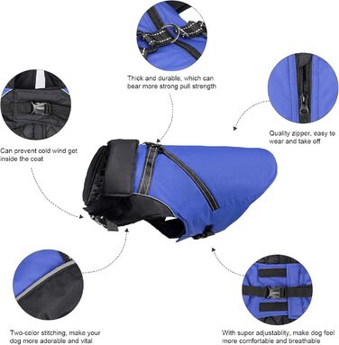 Водонепроникний зимовий одяг для собак, тепла куртка з отвором для повідка, великий розмір 4XL, блакитний колір
